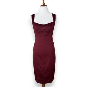 David Meister Womens Sheath Dress Red Stretch Lined Square Neck Zip Bodycon 10